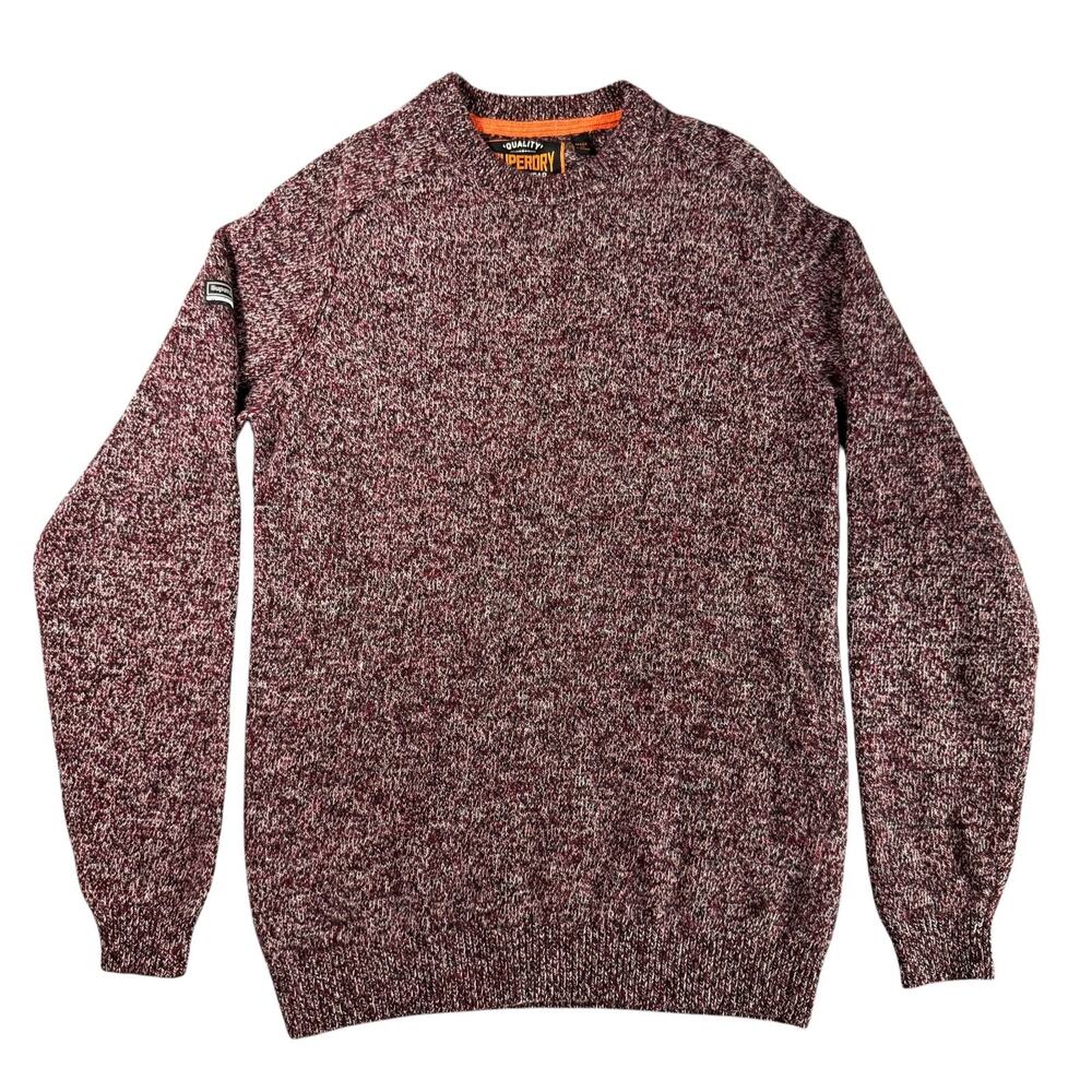 Superdry Womens L Lambswool Sweater Burgundy Marled Knit Crewneck Pullover